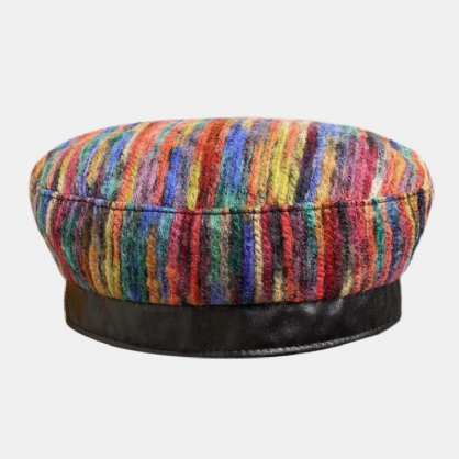 Sombrero Plano Unisex De Lana Estilo Exótico Moda Casual Patrón De Rayas De Color Arcoíris Mixto