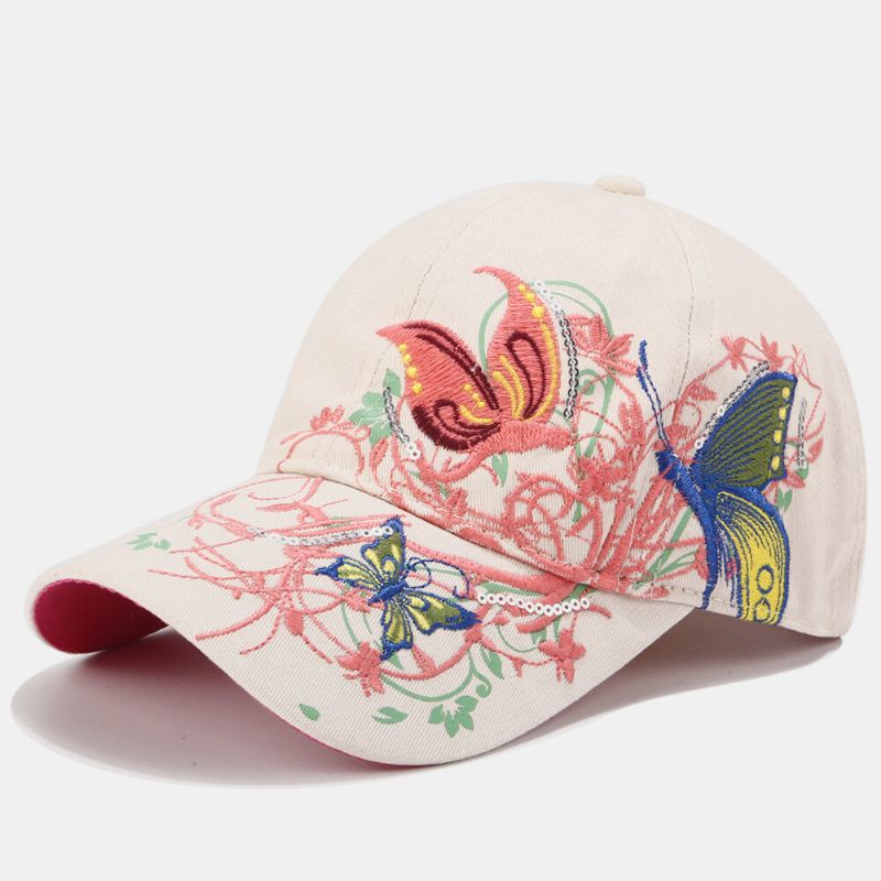 Sombrero De Protección Solar Para Mujer Sombrero De Pato Con Bordado De Mariposa De Moda Gorra De Béisbol