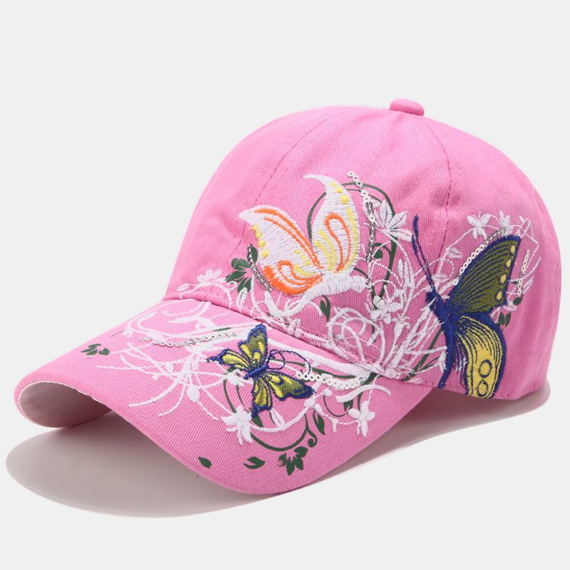 Sombrero De Protección Solar Para Mujer Sombrero De Pato Con Bordado De Mariposa De Moda Gorra De Béisbol