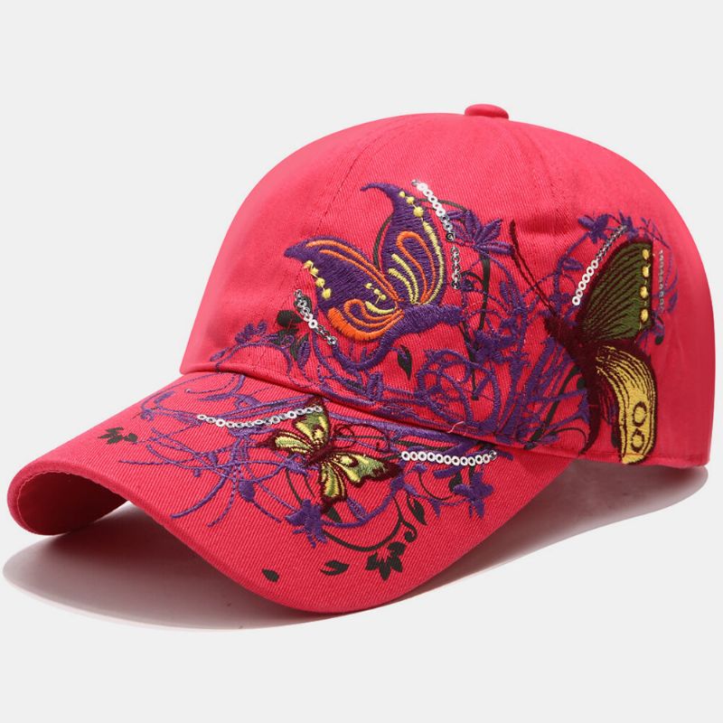 Sombrero De Protección Solar Para Mujer Sombrero De Pato Con Bordado De Mariposa De Moda Gorra De Béisbol