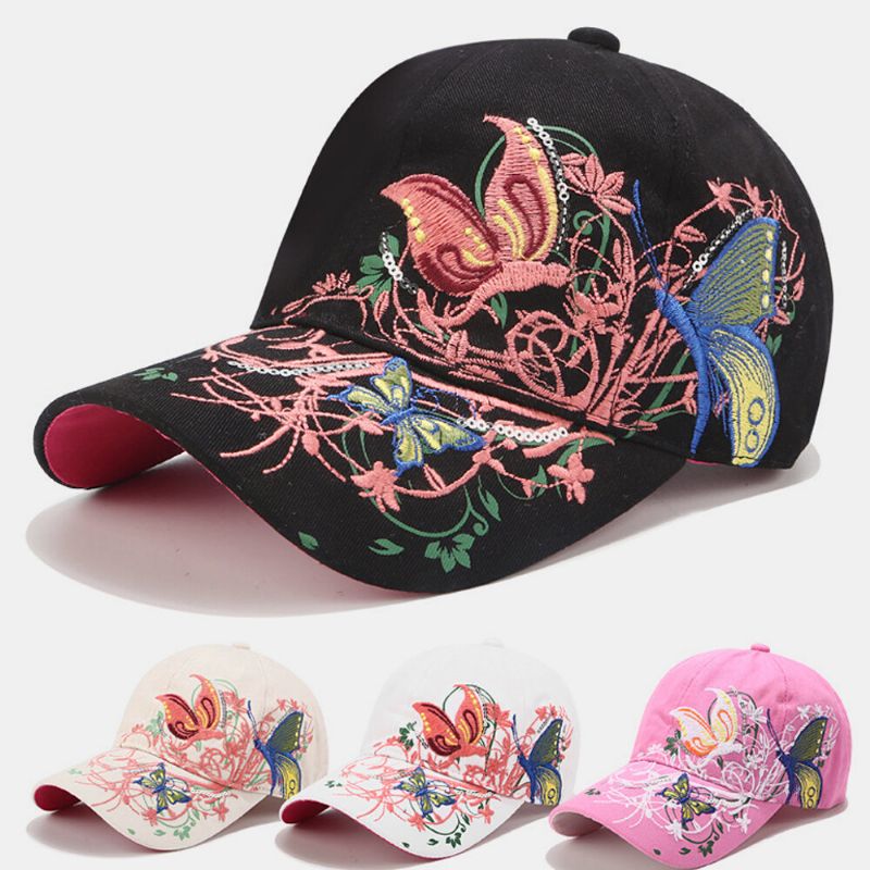 Sombrero De Protección Solar Para Mujer Sombrero De Pato Con Bordado De Mariposa De Moda Gorra De Béisbol