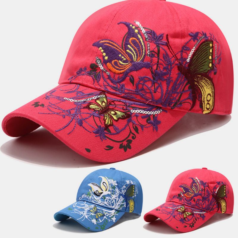 Sombrero De Protección Solar Para Mujer Sombrero De Pato Con Bordado De Mariposa De Moda Gorra De Béisbol