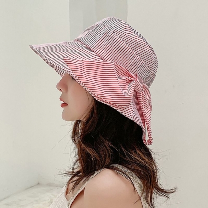 Sombrero De Sol De Playa A Rayas Sombrero De Ala Ancha De Algodón Para Mujer Elegante Gorra Anti-uv Plegable Multiusos Para Mujer