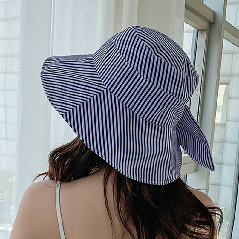 Sombrero De Sol De Playa A Rayas Sombrero De Ala Ancha De Algodón Para Mujer Elegante Gorra Anti-uv Plegable Multiusos Para Mujer