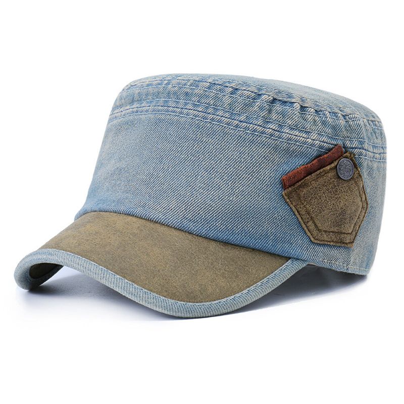 Sombreros Planos Superiores Ajustables De Algodón Para Hombre Protector Solar Al Aire Libre Gorra De Papá Con Pico Militar