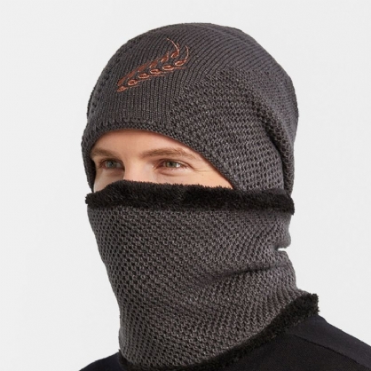 Unisex 2 Uds Más Terciopelo Grueso Cálido Bordado Patrón De Trigo Protección Para El Cuello Y Los Oídos Sombrero De Punto Bufanda