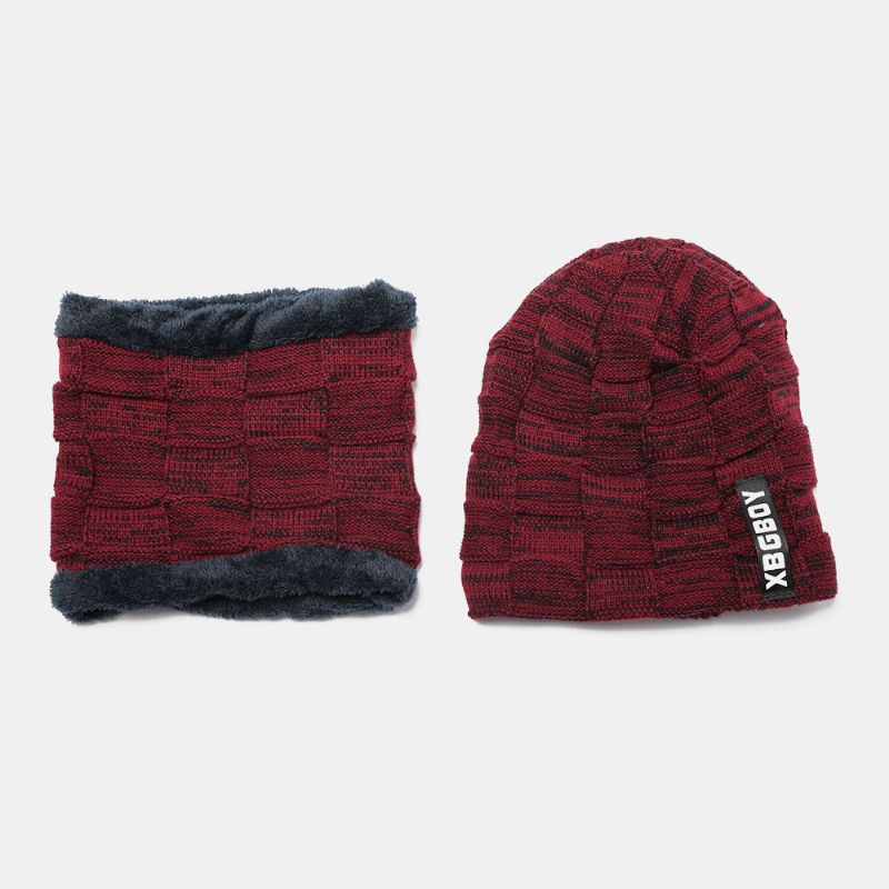 Unisex 2 Uds Más Terciopelo Grueso Invierno Al Aire Libre Mantener Caliente Protección Para El Cuello Y Los Oídos Sombrero Bufanda De Punto Gorro