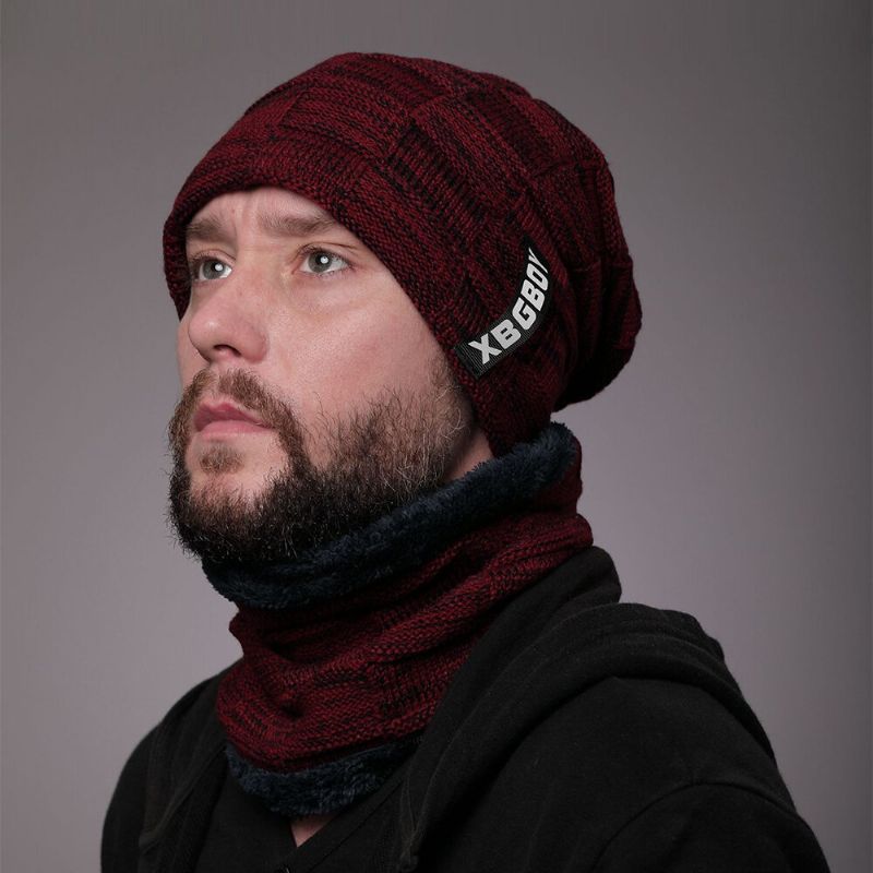 Unisex 2 Uds Más Terciopelo Grueso Invierno Al Aire Libre Mantener Caliente Protección Para El Cuello Y Los Oídos Sombrero Bufanda De Punto Gorro