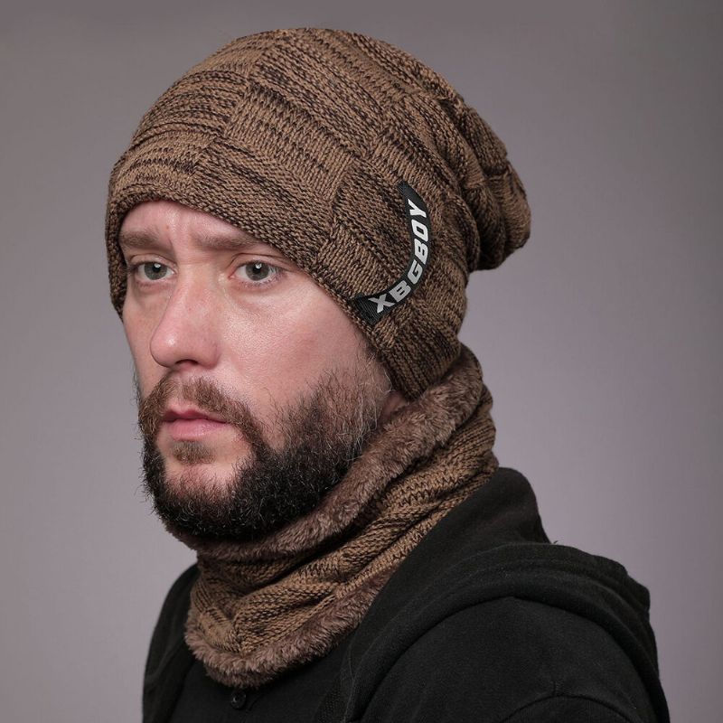 Unisex 2 Uds Más Terciopelo Grueso Invierno Al Aire Libre Mantener Caliente Protección Para El Cuello Y Los Oídos Sombrero Bufanda De Punto Gorro