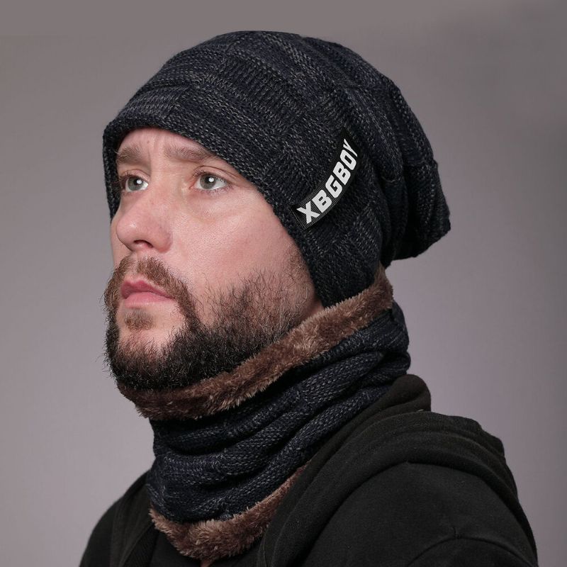 Unisex 2 Uds Más Terciopelo Grueso Invierno Al Aire Libre Mantener Caliente Protección Para El Cuello Y Los Oídos Sombrero Bufanda De Punto Gorro