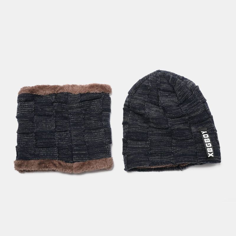 Unisex 2 Uds Más Terciopelo Grueso Invierno Al Aire Libre Mantener Caliente Protección Para El Cuello Y Los Oídos Sombrero Bufanda De Punto Gorro