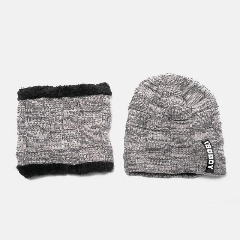 Unisex 2 Uds Más Terciopelo Grueso Invierno Al Aire Libre Mantener Caliente Protección Para El Cuello Y Los Oídos Sombrero Bufanda De Punto Gorro