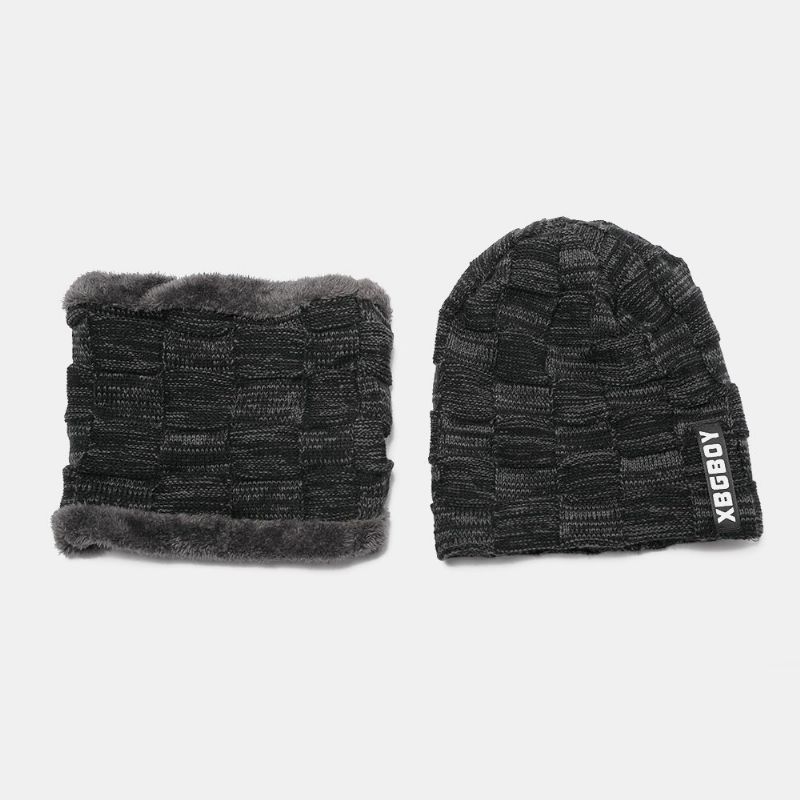 Unisex 2 Uds Más Terciopelo Grueso Invierno Al Aire Libre Mantener Caliente Protección Para El Cuello Y Los Oídos Sombrero Bufanda De Punto Gorro