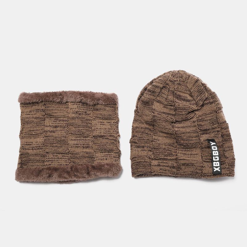 Unisex 2 Uds Más Terciopelo Grueso Invierno Al Aire Libre Mantener Caliente Protección Para El Cuello Y Los Oídos Sombrero Bufanda De Punto Gorro