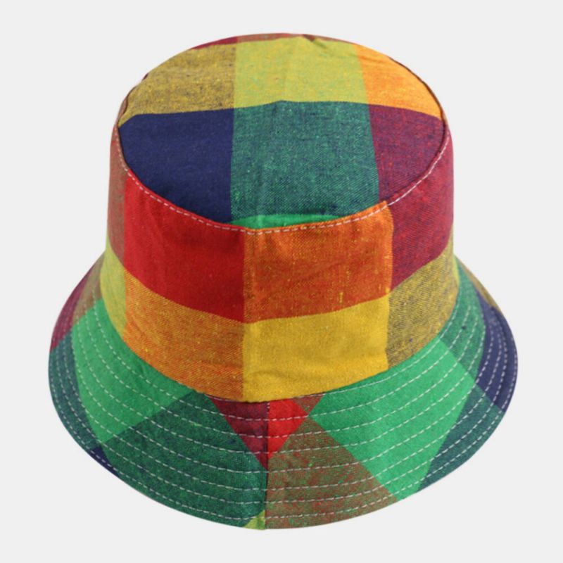 Unisex Algodón Arco Iris Contraste Color Hip-hop Moda Pareja Sombrero Sombrero De Cubo