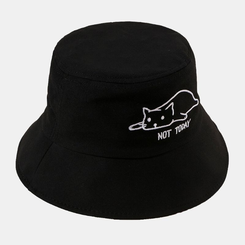 Unisex Algodón Bordado Lindo Patrón De Gato De Dibujos Animados Casual Todo-fósforo Pareja Sombrero Sombrero De Cubo