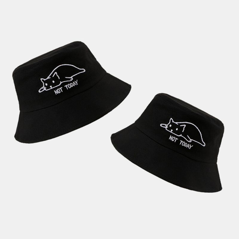 Unisex Algodón Bordado Lindo Patrón De Gato De Dibujos Animados Casual Todo-fósforo Pareja Sombrero Sombrero De Cubo