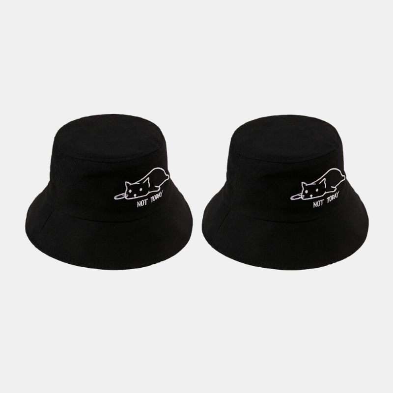 Unisex Algodón Bordado Lindo Patrón De Gato De Dibujos Animados Casual Todo-fósforo Pareja Sombrero Sombrero De Cubo