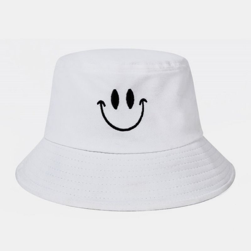 Unisex Algodón Bordado Sonrisa Cara Casual Joven Visera Pareja Sombrero Sombrero De Cubo