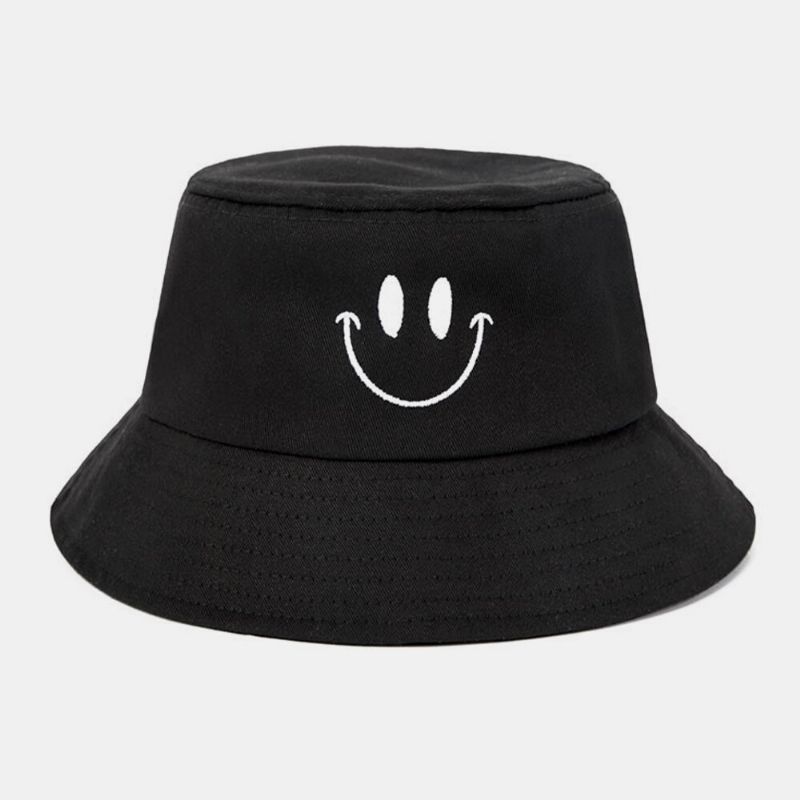 Unisex Algodón Bordado Sonrisa Cara Casual Joven Visera Pareja Sombrero Sombrero De Cubo