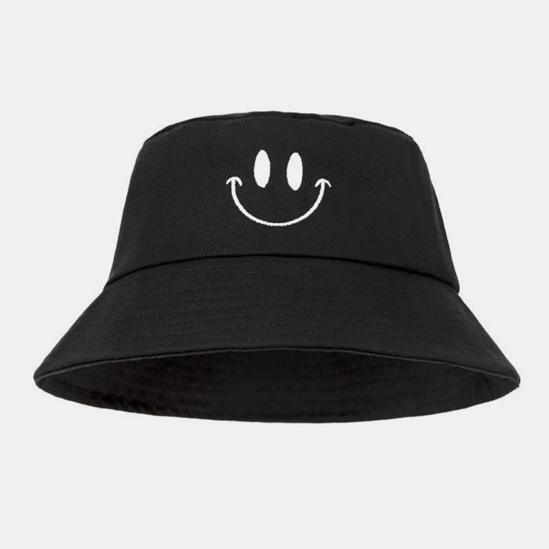 Unisex Algodón Bordado Sonrisa Cara Casual Joven Visera Pareja Sombrero Sombrero De Cubo