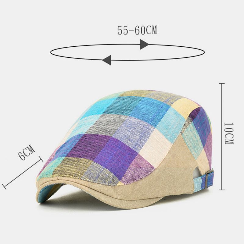 Unisex Algodón Color Costura Plaid Sombrilla Sombrero Gorra Delantera Ajustable Gorra Plana Gorra De Boina