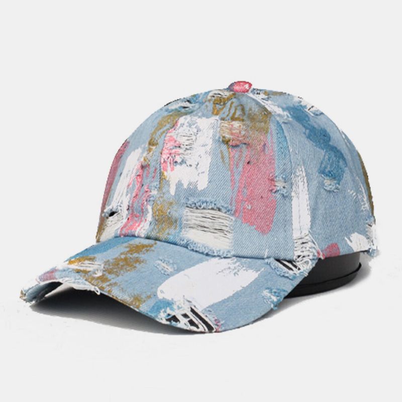 Unisex Algodón Denim Hole Graffiti Design Street Travel Wild Sunshade Gorra De Béisbol