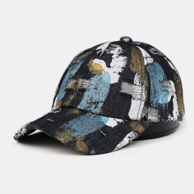 Unisex Algodón Denim Hole Graffiti Design Street Travel Wild Sunshade Gorra De Béisbol