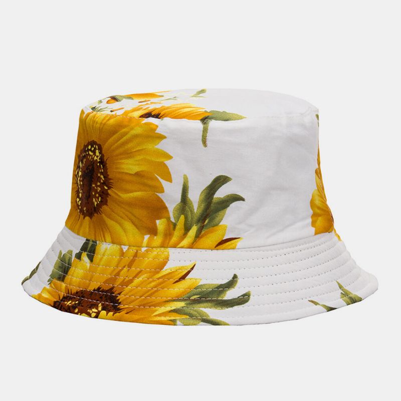 Unisex Algodón De Doble Cara Patrón De Girasoles Moda Joven Protector Solar Transpirable Sombrilla Sombrero De Cubo