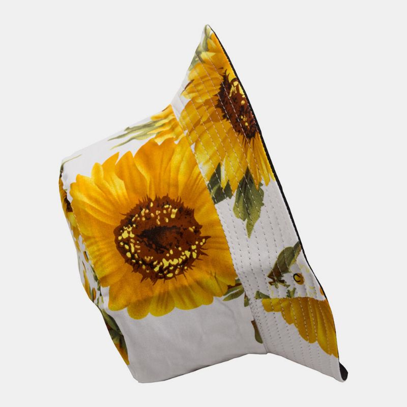 Unisex Algodón De Doble Cara Patrón De Girasoles Moda Joven Protector Solar Transpirable Sombrilla Sombrero De Cubo