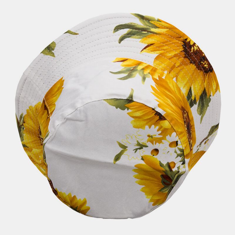 Unisex Algodón De Doble Cara Patrón De Girasoles Moda Joven Protector Solar Transpirable Sombrilla Sombrero De Cubo