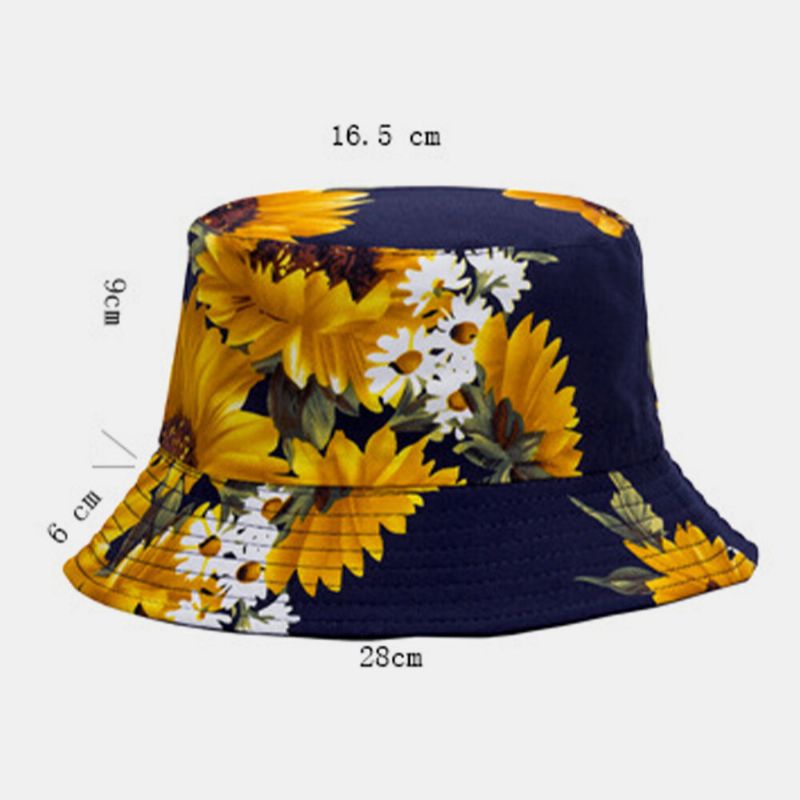 Unisex Algodón De Doble Cara Patrón De Girasoles Moda Joven Protector Solar Transpirable Sombrilla Sombrero De Cubo