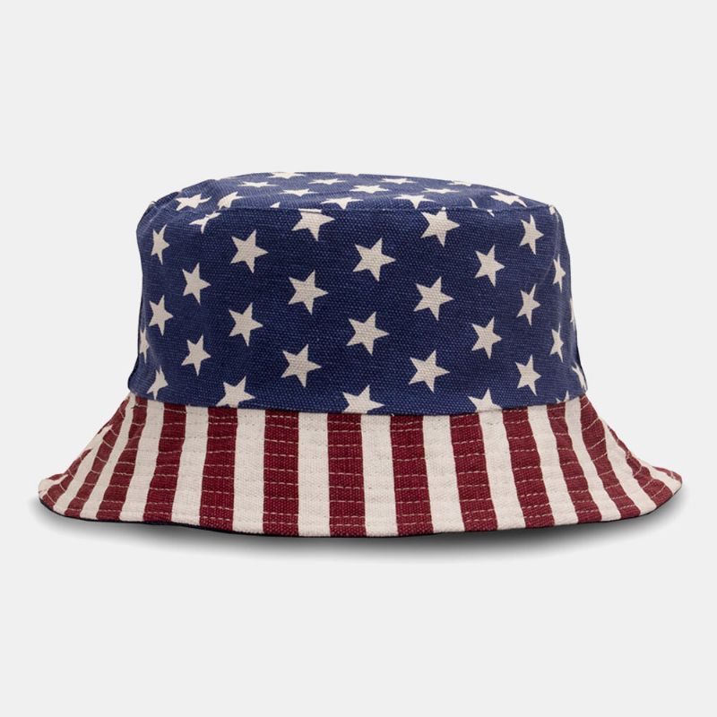 Unisex Algodón Estrellas Rayas Patrón Bandera Americana Sombrero De Cubo Con Sombrilla Informal