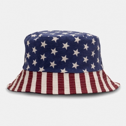 Unisex Algodón Estrellas Rayas Patrón Bandera Americana Sombrero De Cubo Con Sombrilla Informal