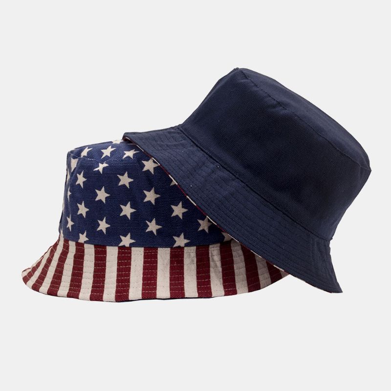 Unisex Algodón Estrellas Rayas Patrón Bandera Americana Sombrero De Cubo Con Sombrilla Informal