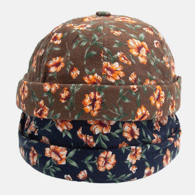 Unisex Algodón Flores Superposición Casual Transpirable Sombrilla Sin Ala Beanie Landlord Cap Skull Cap