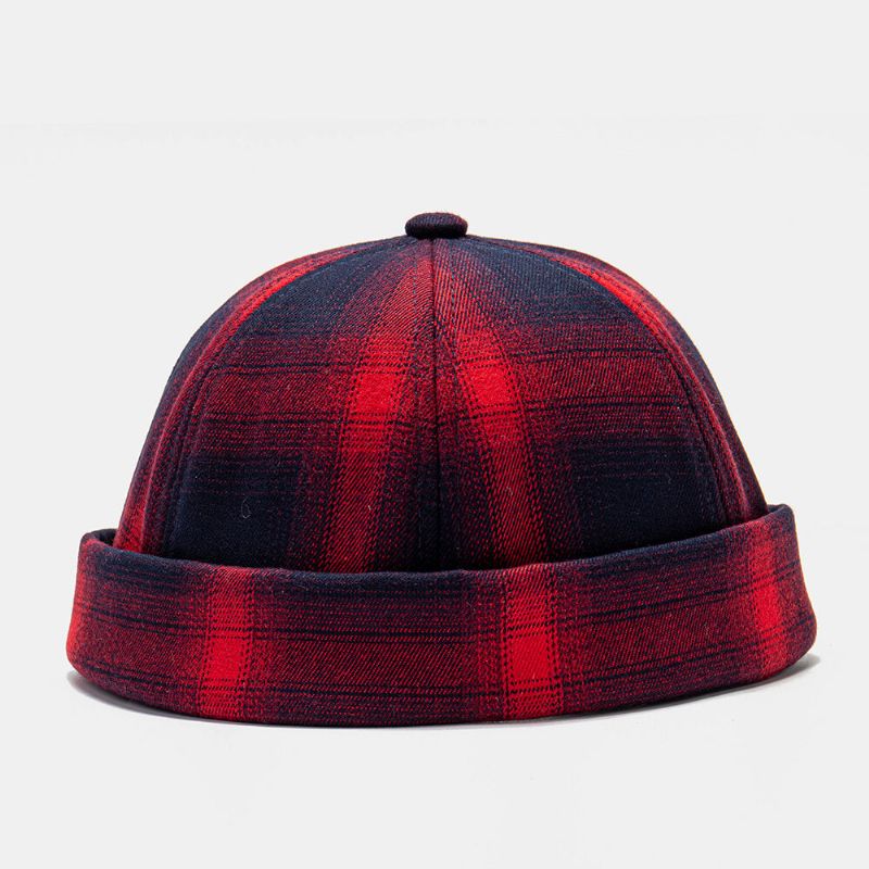 Unisex Algodón Gradiente Cuadros Patrón Remache Sombrero De Sombrilla Salvaje Gorro Sin Ala Gorro De Propietario Gorra De Calavera