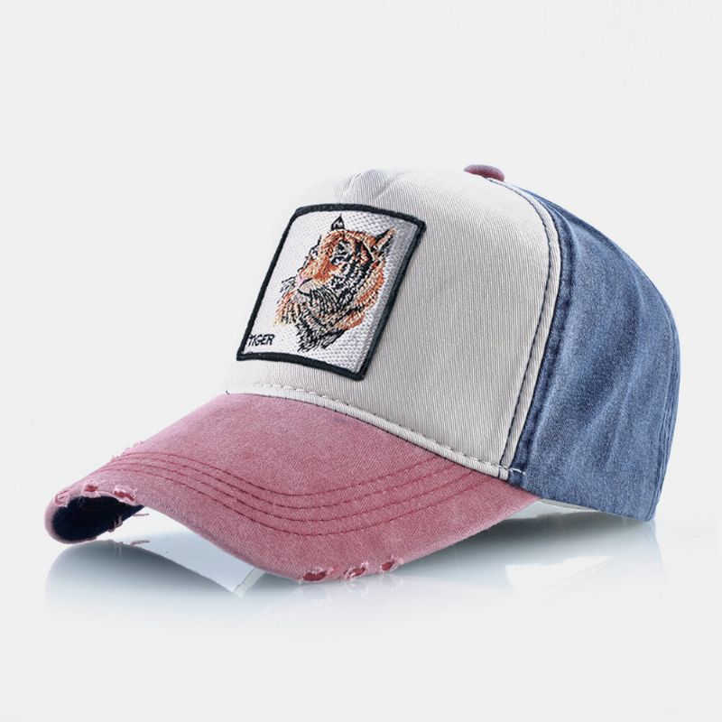 Unisex Bordado Patrón De Tigre Patchwork Ajustable Al Aire Libre Sombrilla Gorra De Béisbol