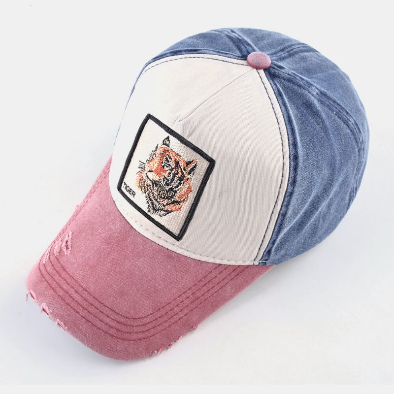 Unisex Bordado Patrón De Tigre Patchwork Ajustable Al Aire Libre Sombrilla Gorra De Béisbol