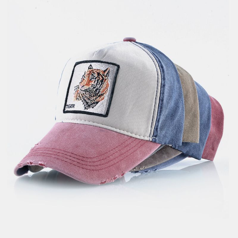 Unisex Bordado Patrón De Tigre Patchwork Ajustable Al Aire Libre Sombrilla Gorra De Béisbol