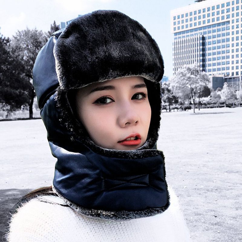 Unisex De Cuero Sintético Cálido A Prueba De Viento Oreja Cara Protección Ocular Al Aire Libre Sombrero De Cazador