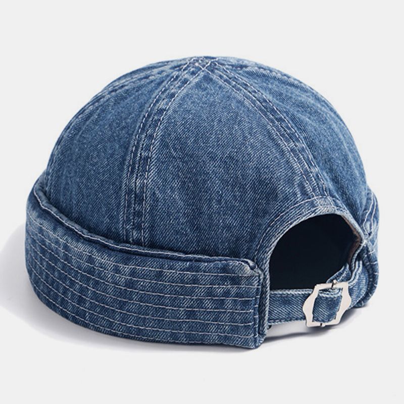 Unisex Denim Color Sólido Tendencia De Moda Retro Gorro Sin Ala Gorro De Propietario Gorra De Calavera