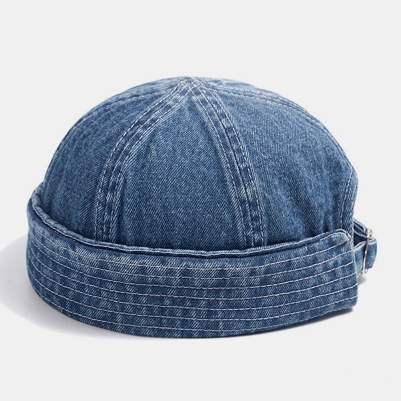 Unisex Denim Color Sólido Tendencia De Moda Retro Gorro Sin Ala Gorro De Propietario Gorra De Calavera