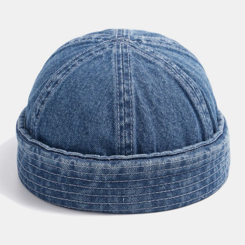 Unisex Denim Color Sólido Tendencia De Moda Retro Gorro Sin Ala Gorro De Propietario Gorra De Calavera