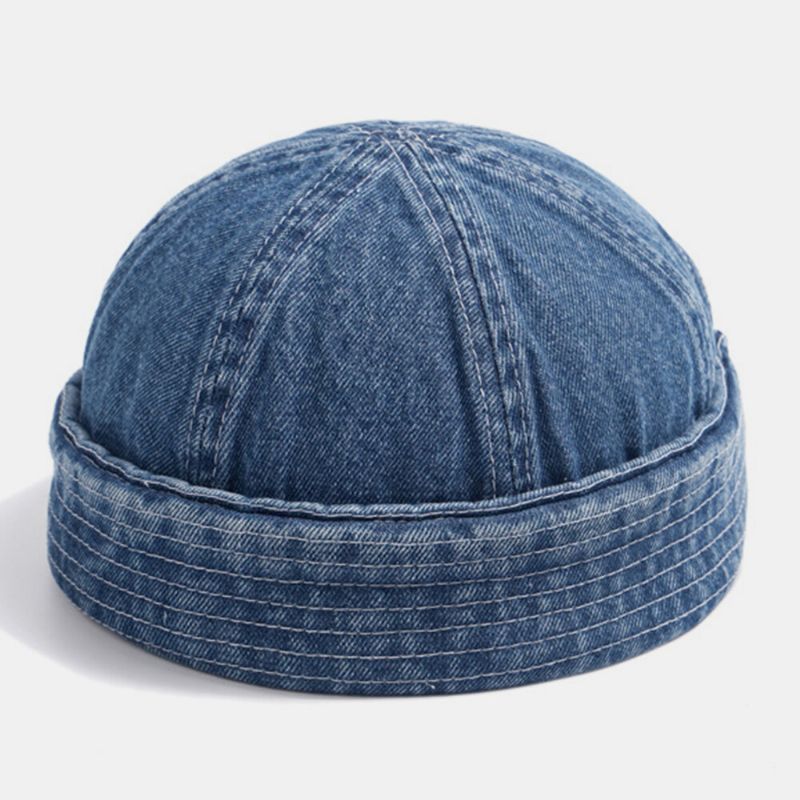 Unisex Denim Color Sólido Tendencia De Moda Retro Gorro Sin Ala Gorro De Propietario Gorra De Calavera