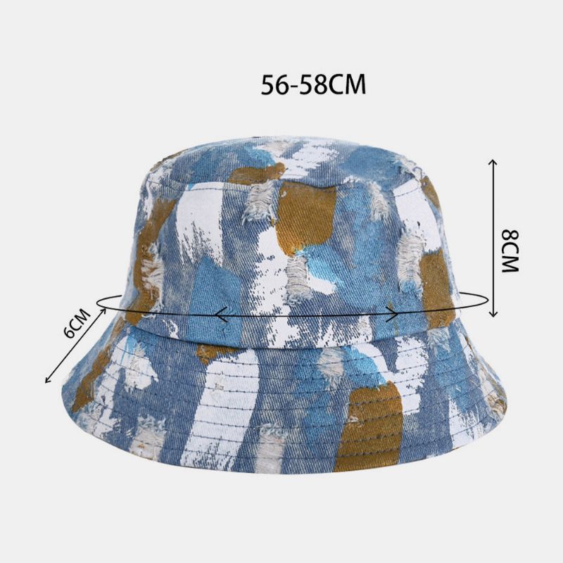 Unisex Denim Hole Graffiti Design Outdoor Travel Sunshade Bucket Hat