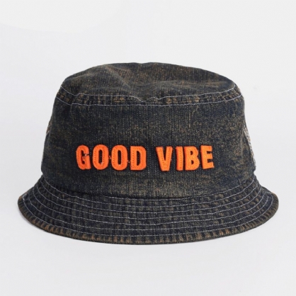 Unisex Denim Made-old Letters Pattern Fashion Outdoor Sunshade Bucket Hat