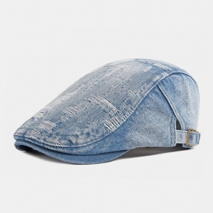 Unisex Denim Washed Make-old Hole Transpirable Casual Sunshade Forward Cap Beret Cap Flat Hat