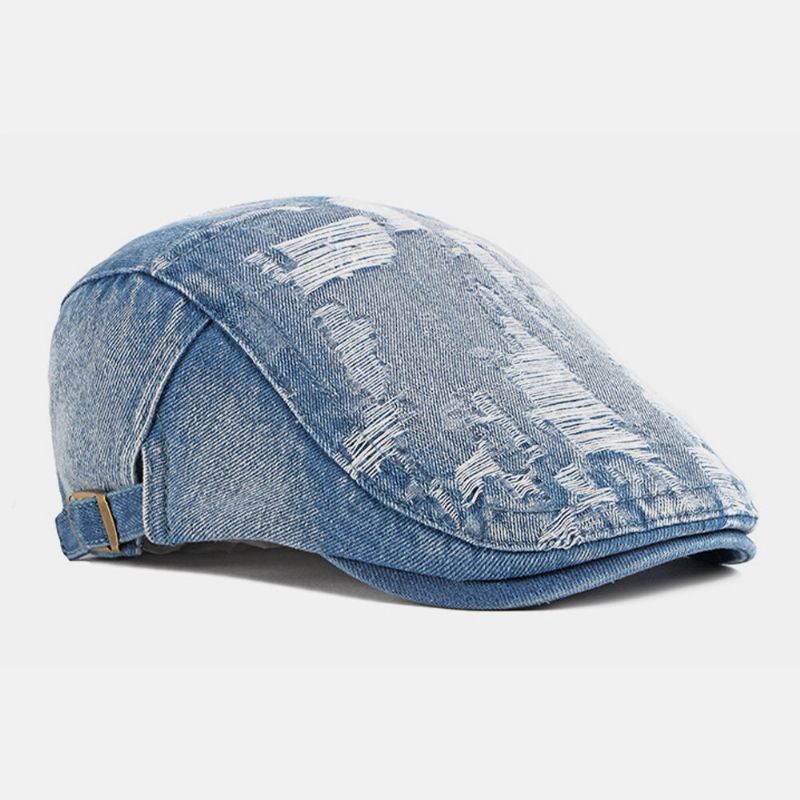 Unisex Denim Washed Make-old Hole Transpirable Casual Sunshade Forward Cap Beret Cap Flat Hat