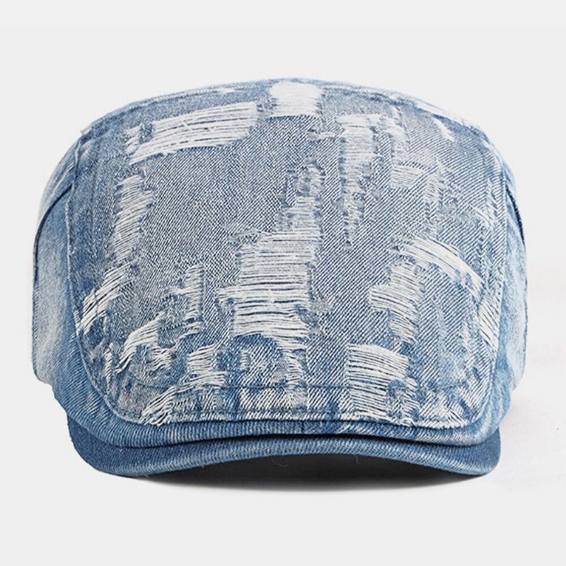 Unisex Denim Washed Make-old Hole Transpirable Casual Sunshade Forward Cap Beret Cap Flat Hat